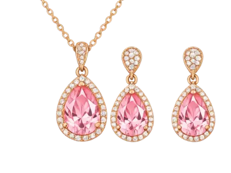 Conjunto collar y pendientes cristal rosa gold