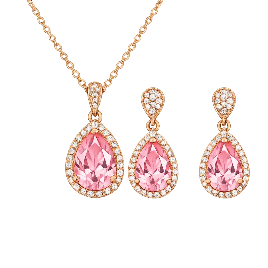 Conjunto collar y pendientes cristal rosa gold
