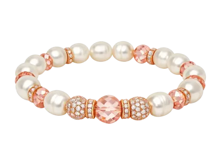 Pulsera perlas naturales y cristal oro rosa