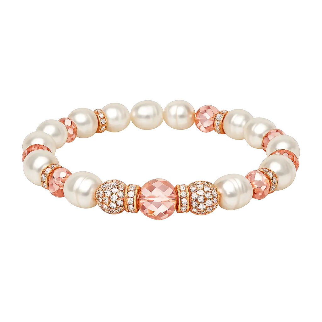Pulsera perlas naturales y cristal oro rosa