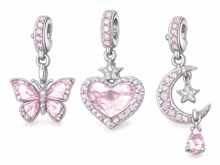 Charms colgantes rosas con mariposa corazón y luna de Diosas del Cielo
